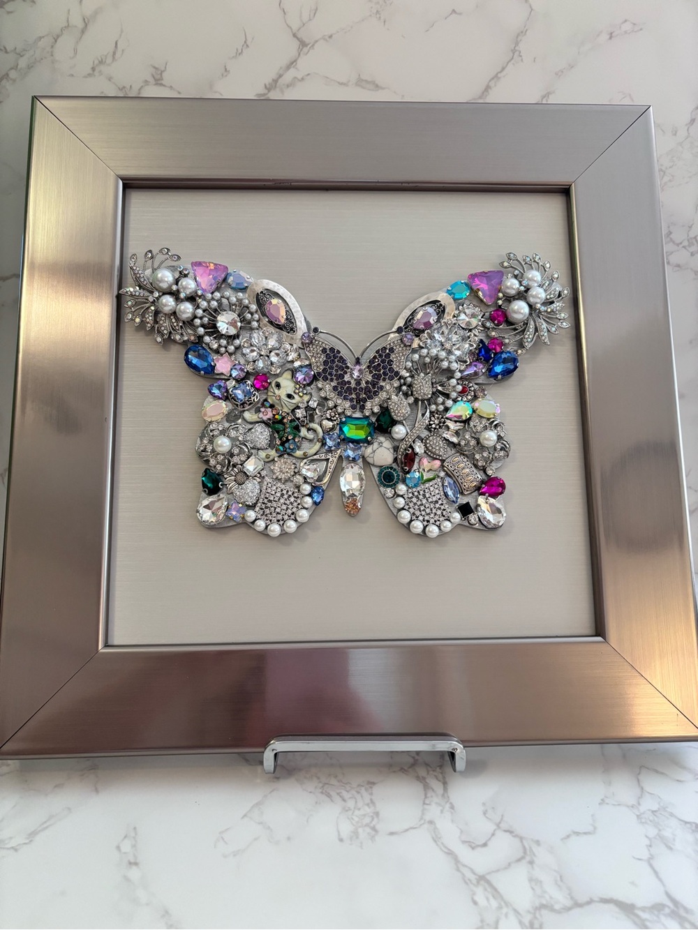 10x10 Crystal-Embellished Butterfly Wall Art in Silver with Multicolor Accents